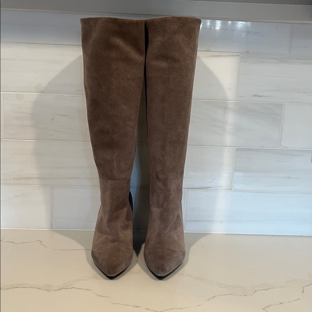 Jeffrey Campbell Senita Tall Suede Taupe Boots Anthropologie 6.5 - Picture 9 of 14